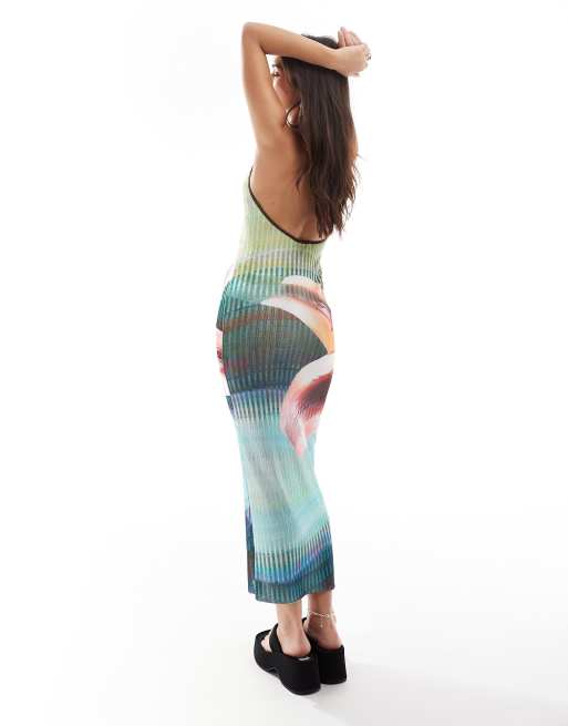 Mango X Siedres flower printed halterneck dress in blue | ASOS