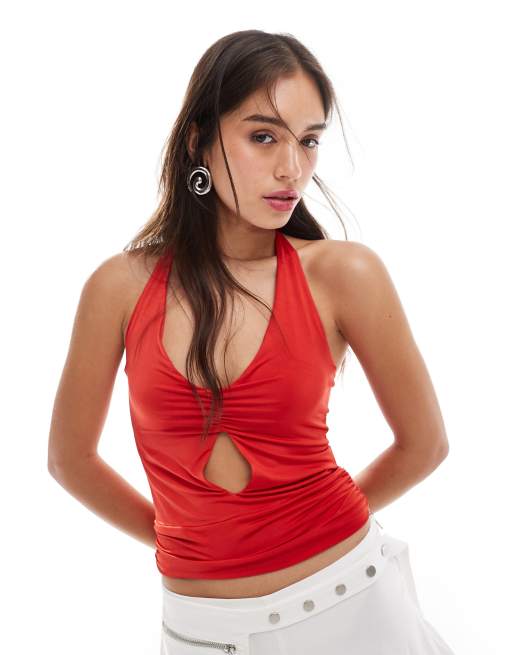 Mango X Siedrés - Top rosso allacciato al collo con cut-out