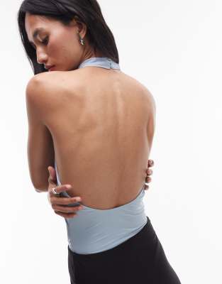 Mango X Supriya Lele Cinched Waist Bodysuit With Draped Chiffon Halter Neck Overlay