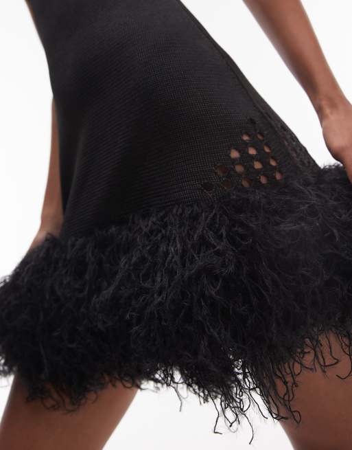 Mango x Supriya Lele crochet mini dress with fringe trim in black | ASOS