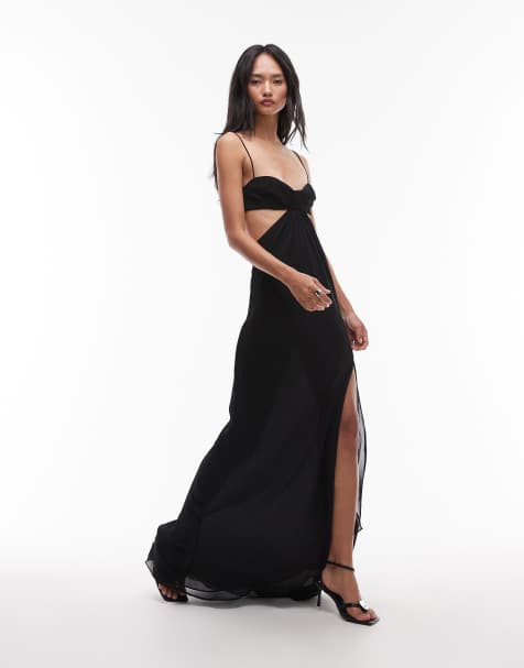Mango x Supriya Lele drape detailed asymetric side split dress with open back in black