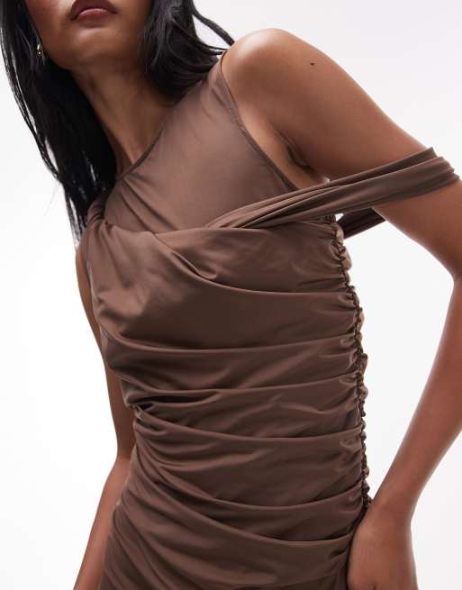 Mango x Supriya Lele – Figurbetontes Minikleid in Mokkabraun mit verdrehtem Detail, 2 von 4