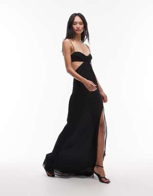 Mango x Supriya Lele - Kleid in Schwarz mit asymmetrischem Seitenschlitz, Drapierung und Rückenausschnitt