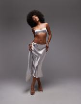 Vila satin maxi skirt in sand