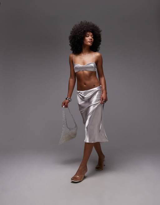 Mango x Supriya Lele satin bralet top co-ord in star dust silver, 2 of 4