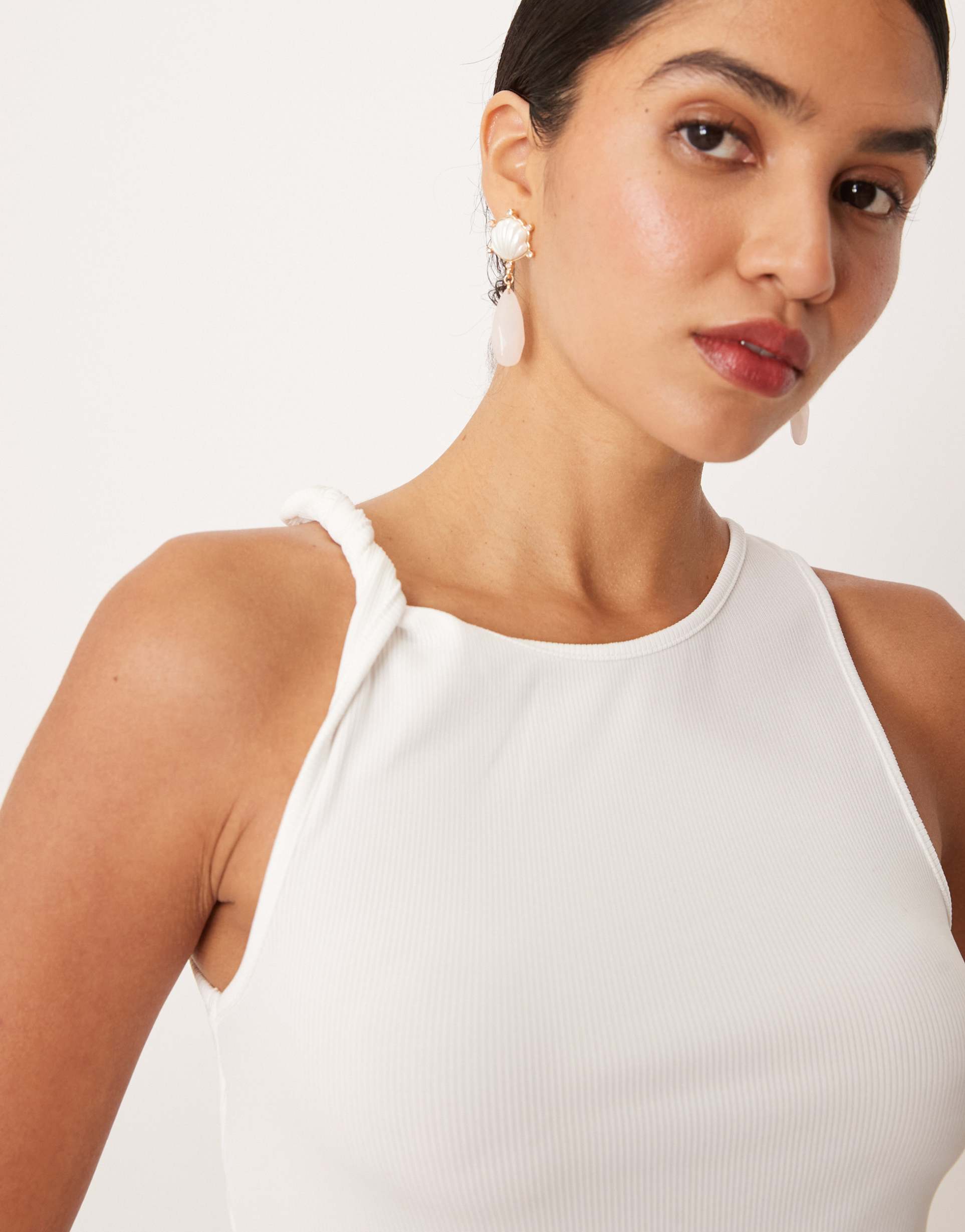mango x supriya lele tank top with twisted shoulder detail in white