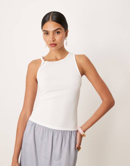 Mango x Supriya Lele vest with twisted shoulder detail in white, 3 of 4