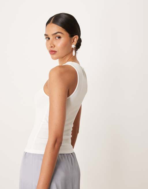 Mango x Supriya Lele vest with twisted shoulder detail in white, 4 of 4