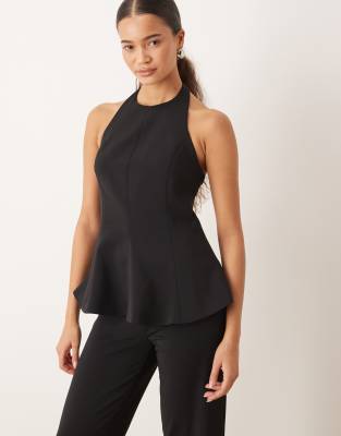 Mango - Xcamilo - Neckholder-Oberteil in Schwarz mit Schößchensaum, Kombiteil