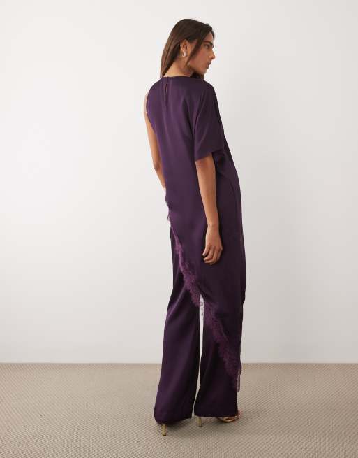 Mango – Yazmin – Satin-Hose in Pflaume mit geradem Bein, Kombiteil, 3 von 4