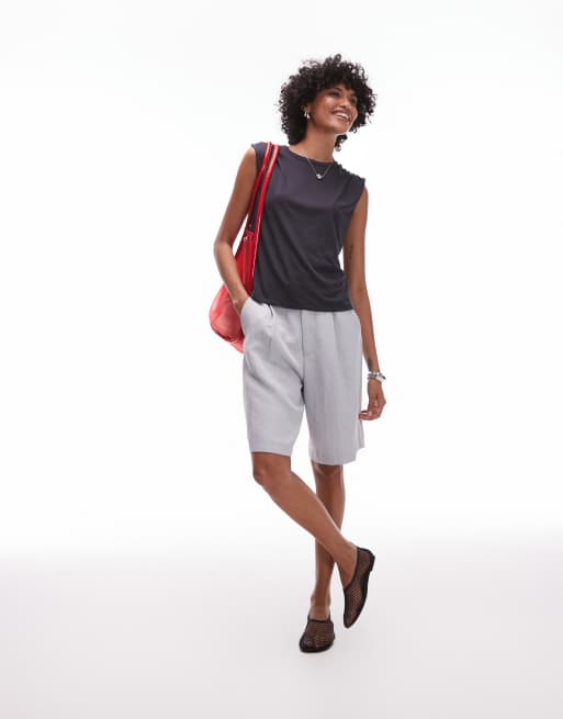 Mango - Zacht T-shirt met rimpeldetail op de schouder in antracietgrijs, 3 van 4
