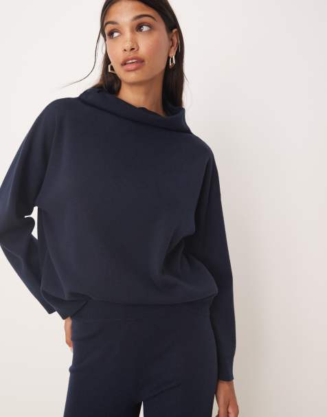 Mango - Zachte gebreide hoogsluitende trui in marineblauw, deel van co-ord set - view 1