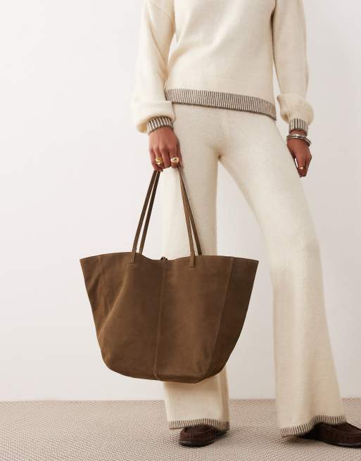 Mango – Zamszowa torba typu tote w kolorze khaki