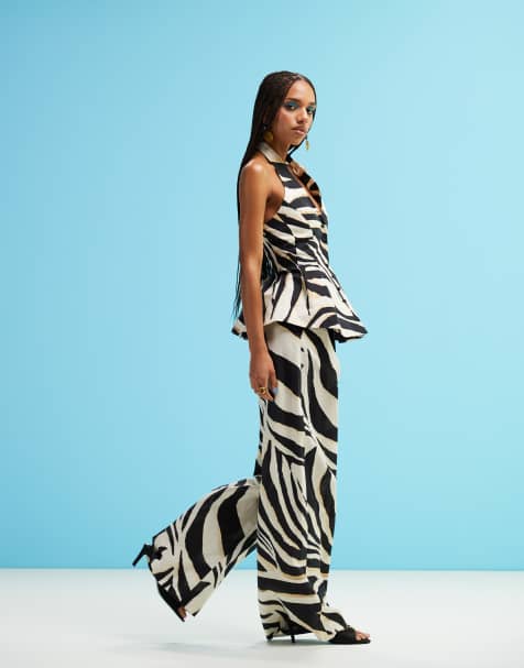 Mango zebra linen mix set in white - view 1