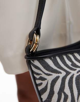 Mango Large Zebra-print Bucket Bag Black In Black