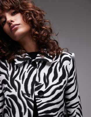 Mango zebra print cropped jacket in white