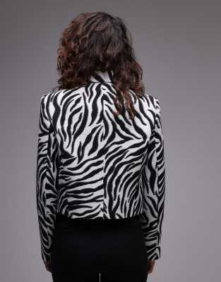 Mango zebra print cropped jacket in white