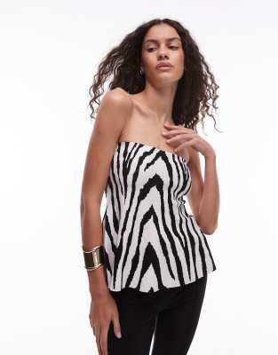 Mango Zebra Print Knit Bandeau Top In White