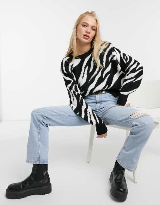 Mango ZebraPullover in Schwarz ASOS