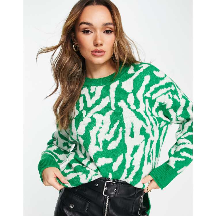 Mango zebra sweater in green and white stripe ASOS