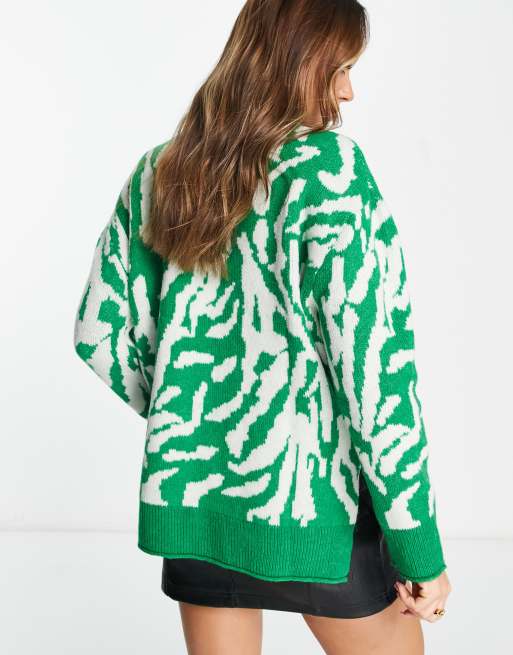 Mango zebra sweater in green and white stripe