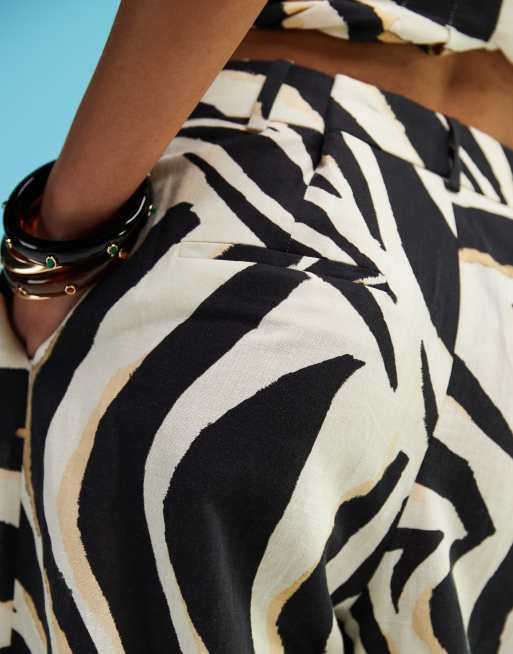Mango zebra wide leg linen mix trousers co-ord in white, 3 of 5