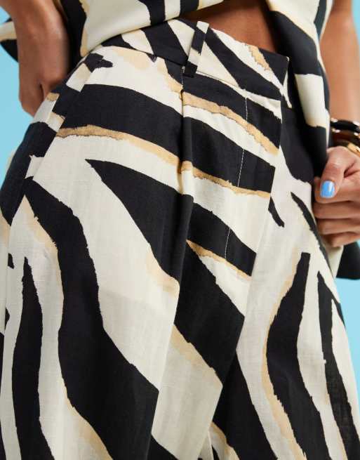 Mango zebra wide leg linen mix trousers co-ord in white, 5 of 5