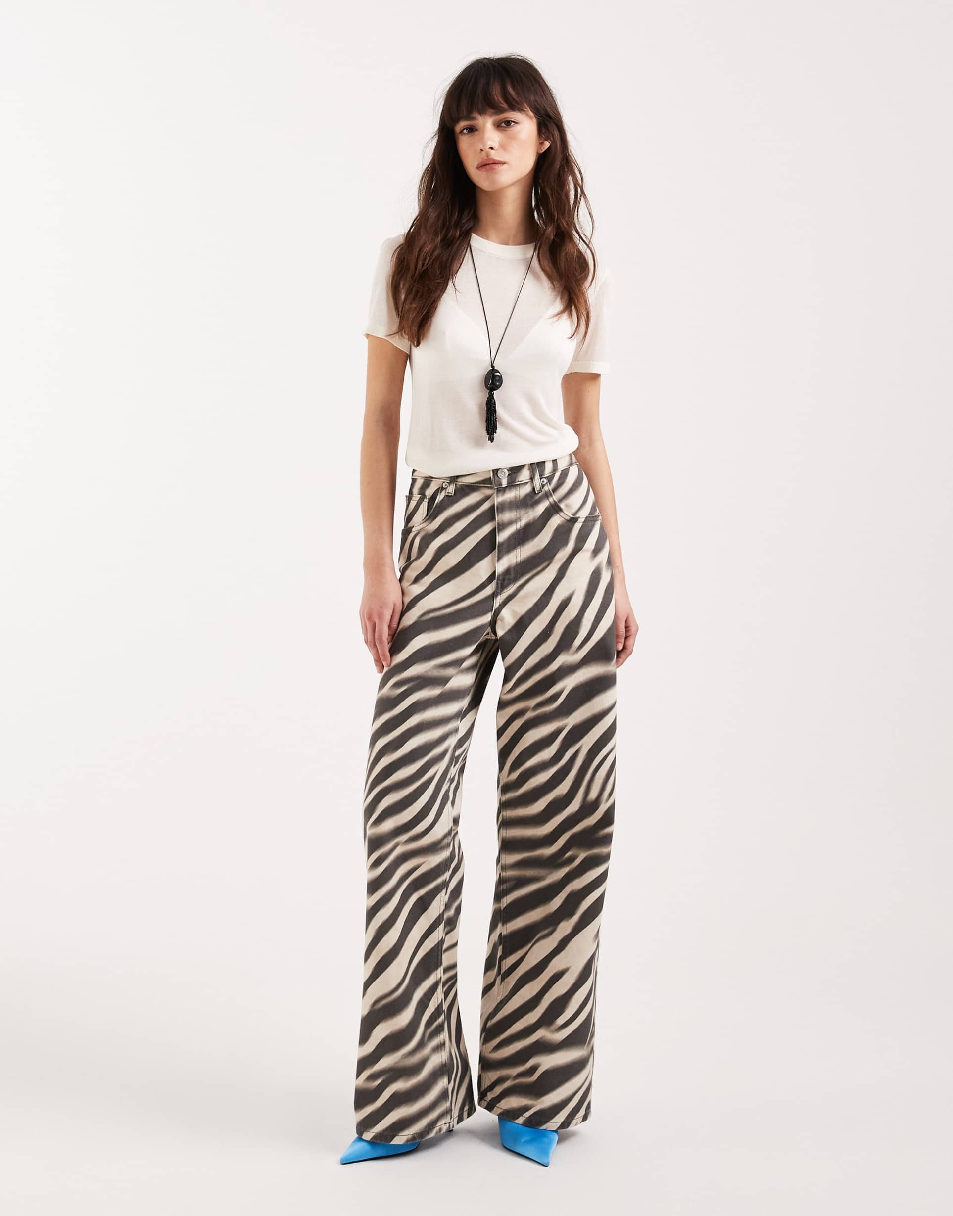 mango zebri 100% cotton straight jeans in zebra print