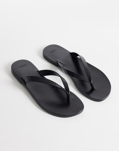 Mango – Zehenstegsandalen aus 100% Leder in Schwarz - view 1