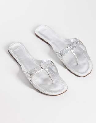 Zehenstegsandalen aus 100% Leder in Silber Silber 40