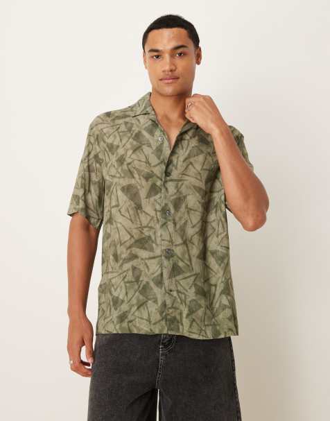 Mango short sleeve shirt in green graphic print