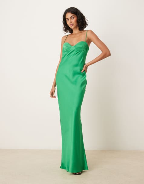 Mango premium strappy cup detail maxi dress in green