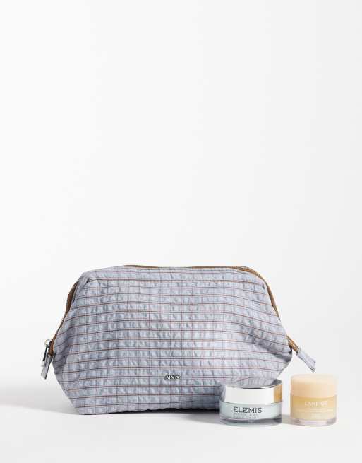 Mango zip cosmetic bag in blue check print, 4 of 4