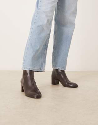 Mango Zip Detail Heeled Ankle Boots In Brown
