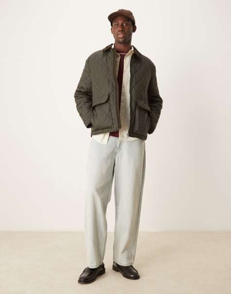 Mango zip down collar detail quilted jacket in khaki - view 1
