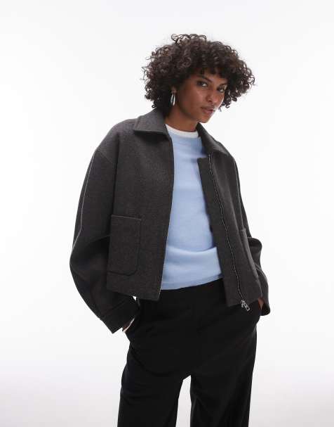 Mango zip down wool jacket in dark grey - view 1