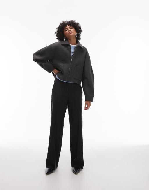 Mango zip down wool jacket in dark grey ASOS