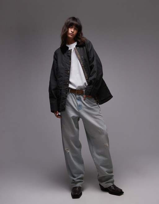 Mango zip front check lined barn jacket in khaki, 2 of 4