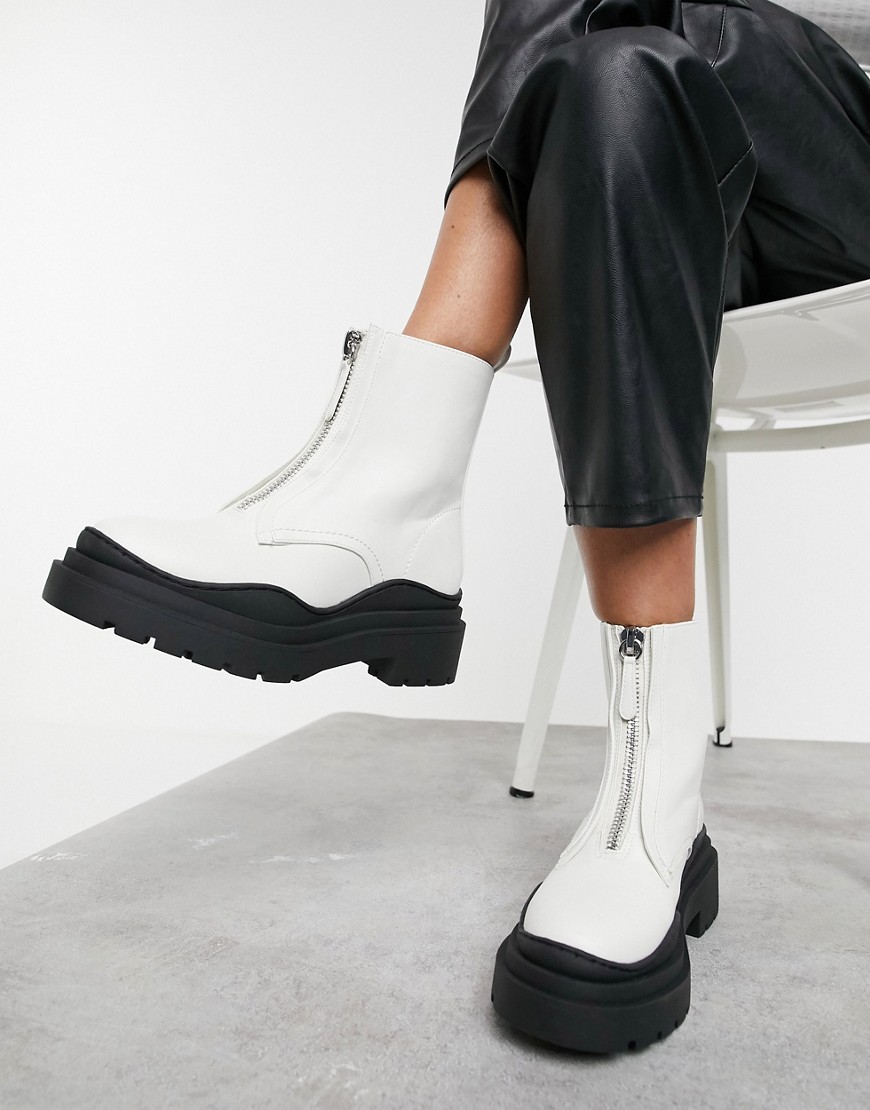 Mango zip front chunky sole boots in white