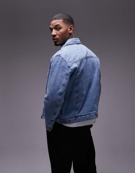Mango zip through denim jacket in light blue | ASOS