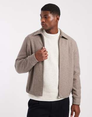 Mango Mango zip through harrington jacket in beige-Neutral