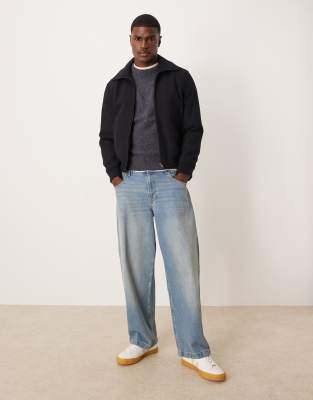 Mango Zip Through Harrington Jacket In Black