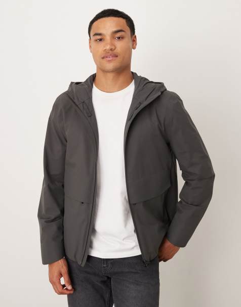 Mango zip through hooded lightweight jacket in khaki - view 1
