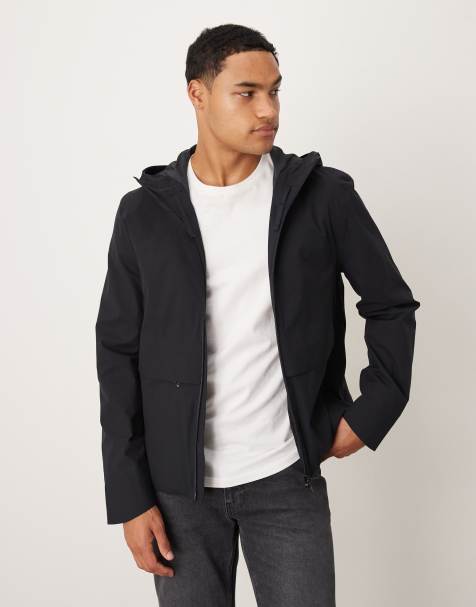Mango zip through hooded lightweight jacket in navy - view 1