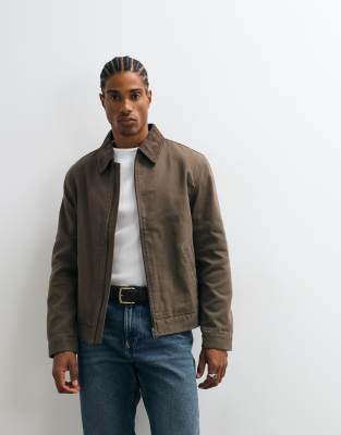 Mango Zip Through Jacket In Brown
