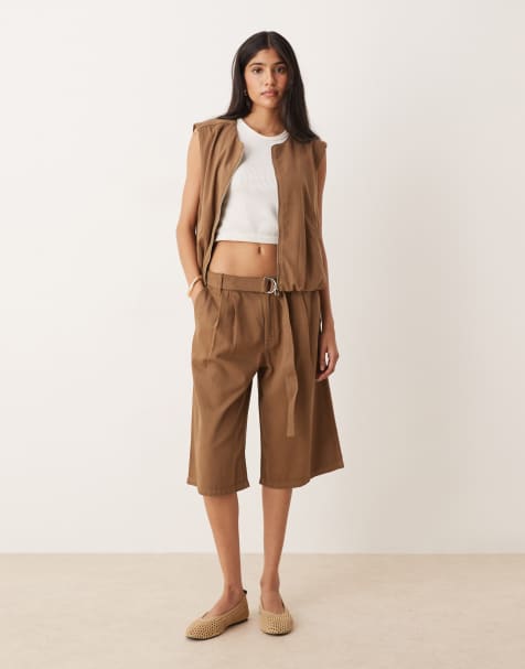 Mango zip through jacket sleeveless top & short co-ord in brown - view 1