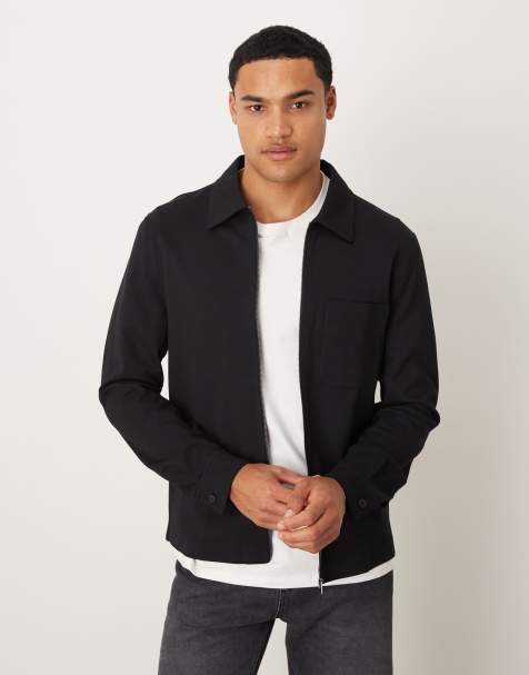 Mango zip through jersey shirt in black - view 1