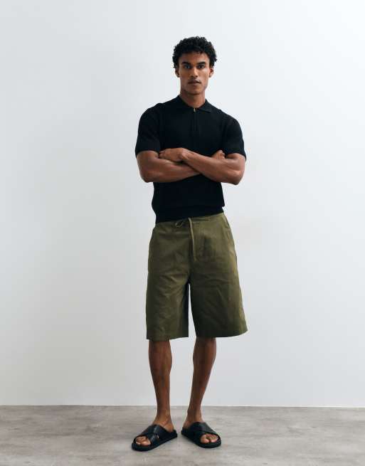 Mango zip through knitted polo top in black, 4 of 5