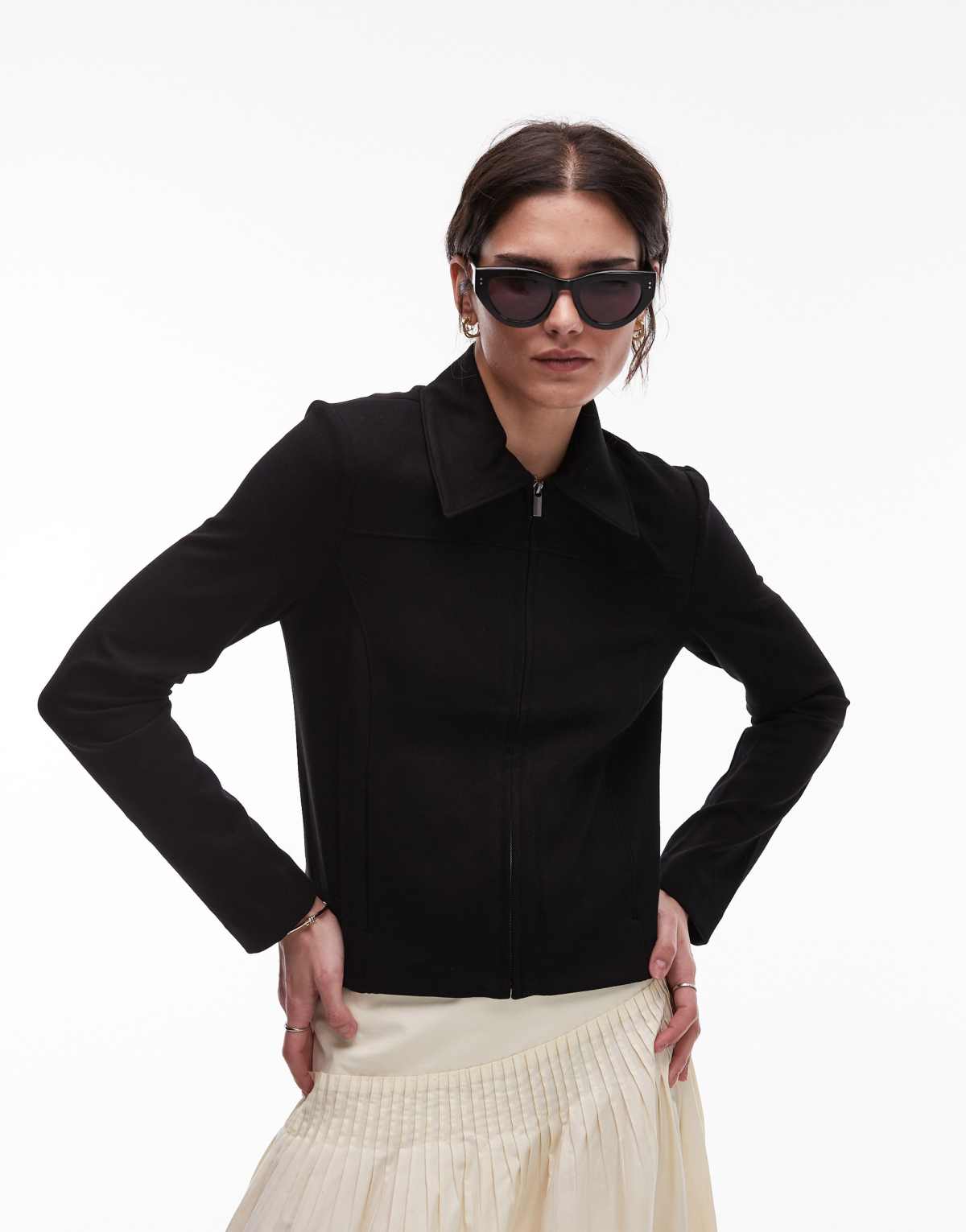 Mango zip through tailored jacket in black