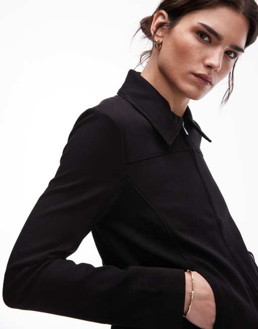 Mango zip through tailored jacket in black, 3 of 4